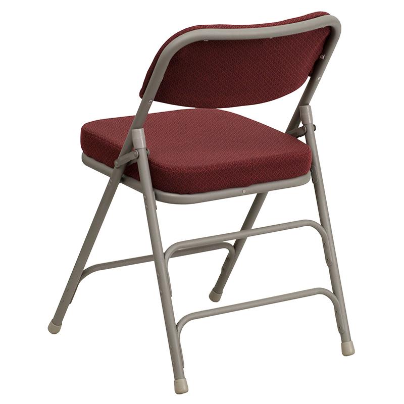 2 Pack Curved Triple Braced & Double Hinged Burgundy Fabric Metal Folding Chair. Picture 4
