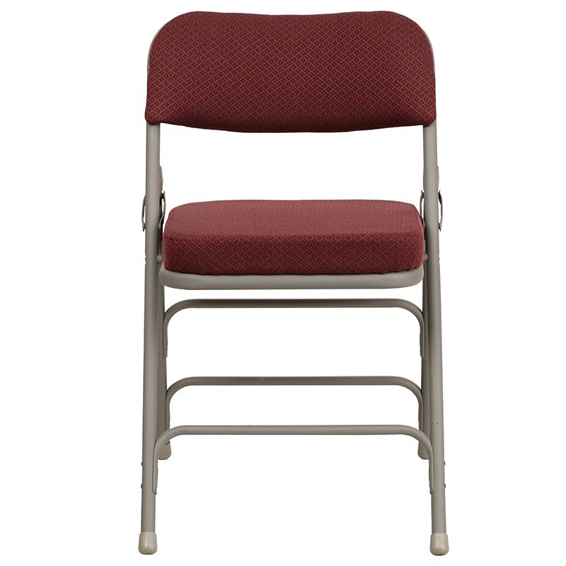 2 Pack Curved Triple Braced & Double Hinged Burgundy Fabric Metal Folding Chair. Picture 5