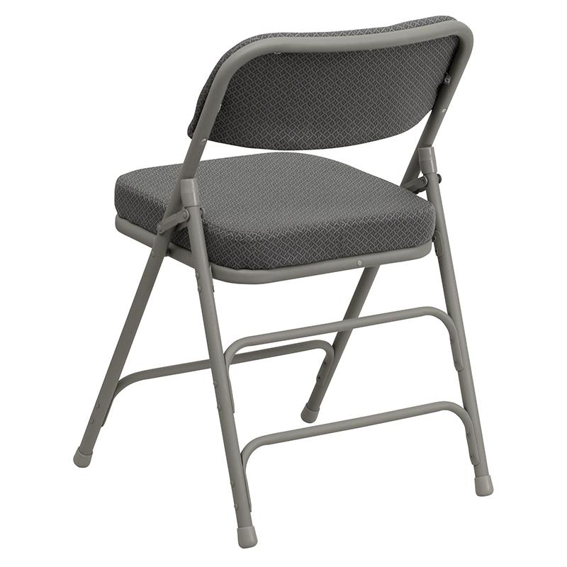 2 Pack Curved Triple Braced & Double Hinged Gray Fabric Metal Folding Chair. Picture 3
