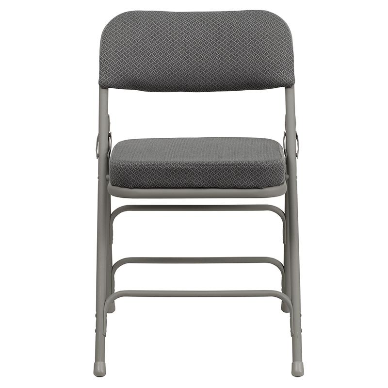 2 Pack Curved Triple Braced & Double Hinged Gray Fabric Metal Folding Chair. Picture 1
