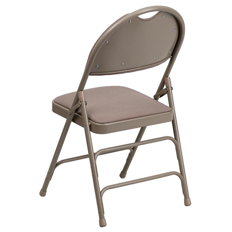2 Pack HERCULES Series Ultra-Premium Triple Braced Beige Fabric Metal Folding Chair with Easy-Carry Handle. Picture 4