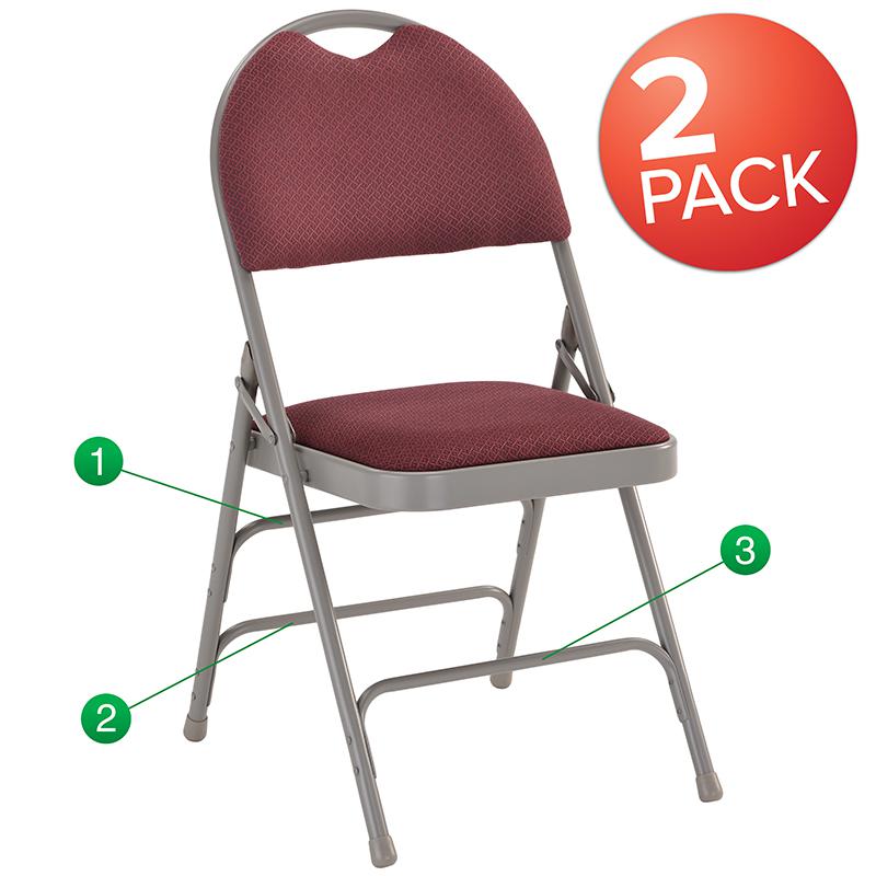 2 Pack HERCULES Series Ultra-Premium Triple Braced Burgundy Fabric Metal Folding Chair with Easy-Carry Handle. Picture 1