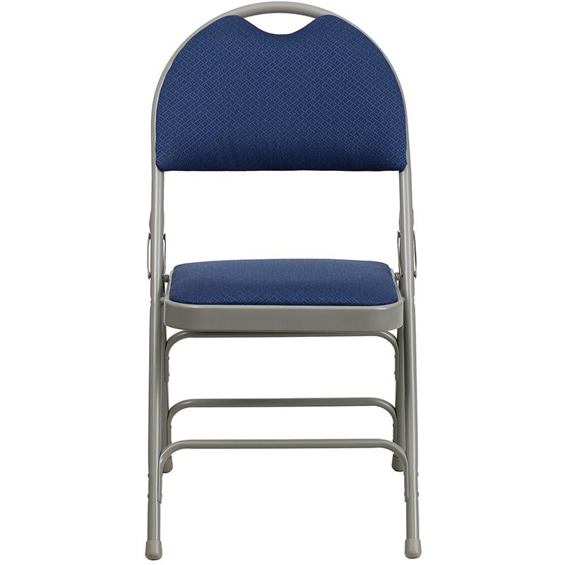 2 Pack HERCULES Series Ultra-Premium Triple Braced Navy Fabric Metal Folding Chair with Easy-Carry Handle. Picture 5
