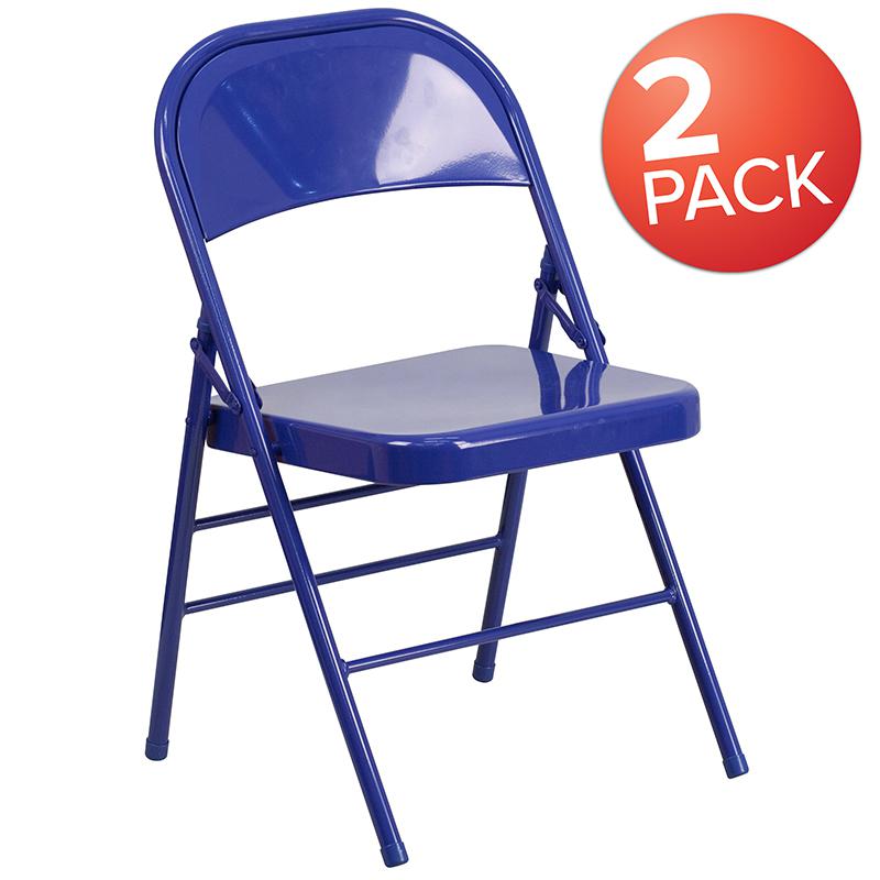 2 Pack HERCULES COLORBURST Series Cobalt Blue Triple Braced & Double Hinged Metal Folding Chair. Picture 1