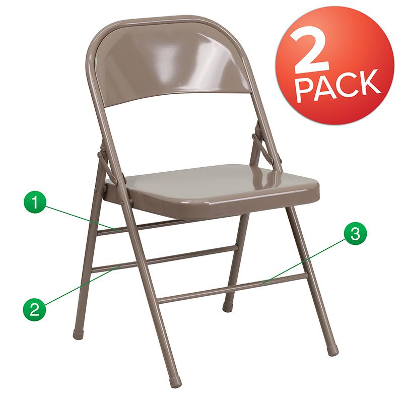 2 Pack HERCULES Series Triple Braced & Double Hinged Beige Metal Folding Chair. Picture 1