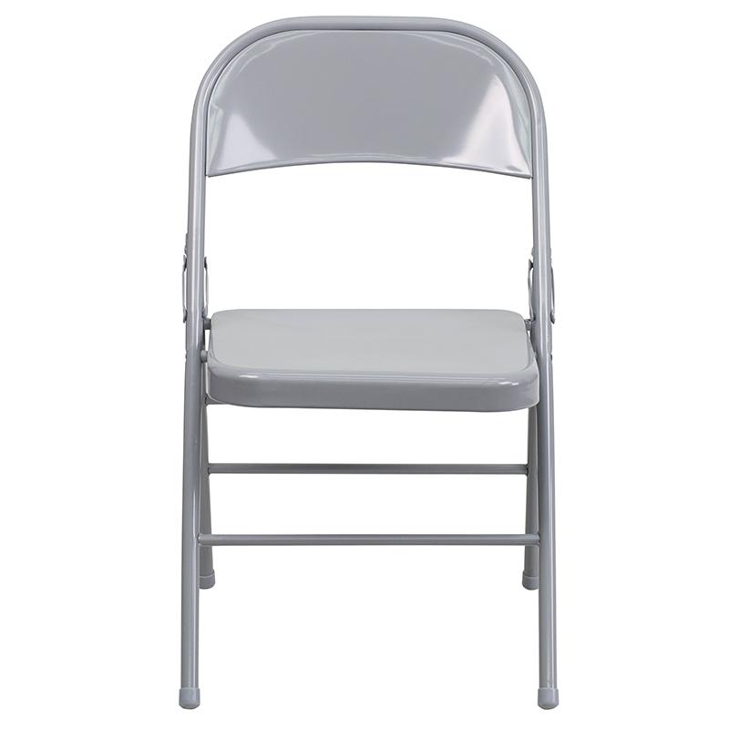 2 Pack HERCULES Series Triple Braced & Double Hinged Gray Metal Folding Chair. Picture 5