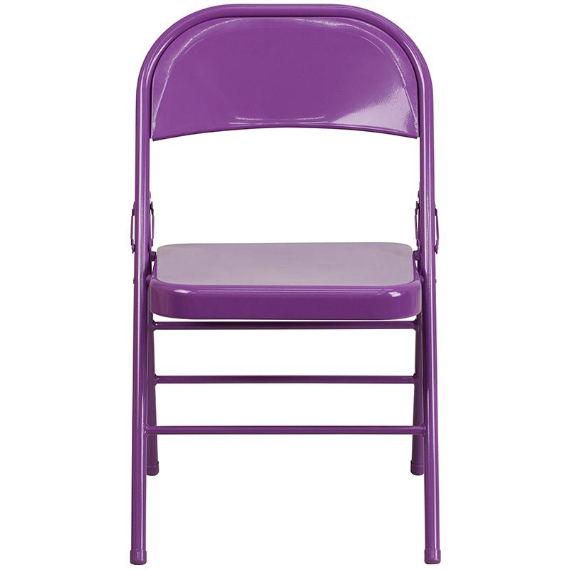 2 Pack HERCULES COLORBURST Series Impulsive Purple Triple Braced & Double Hinged Metal Folding Chair. Picture 5