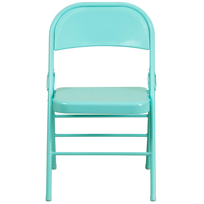 2 Pack HERCULES COLORBURST Series Tantalizing Teal Triple Braced & Double Hinged Metal Folding Chair. Picture 5
