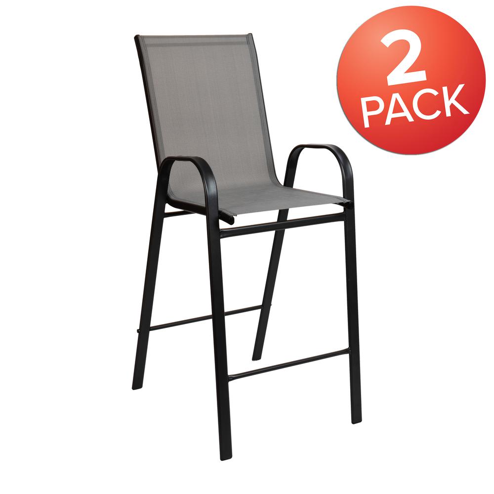 2 Pack Brazos Series Gray Stackable Outdoor Barstools with Flex Comfort Material and Metal Frame. Picture 2