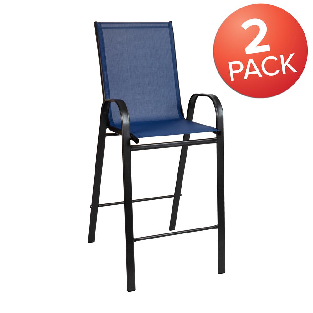 2 Pack Brazos Series Navy Stackable Outdoor Barstools with Flex Comfort Material and Metal Frame. Picture 2
