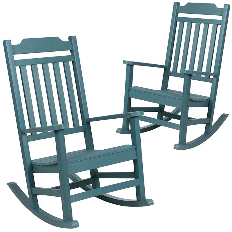Set of 2 Winston All-Weather Rocking Chair in Teal Faux Wood. Picture 3