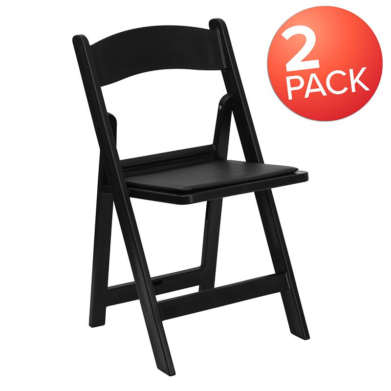 Folding Chair - Black Resin - 2 Pack 800LB Weight Capacity. Picture 1