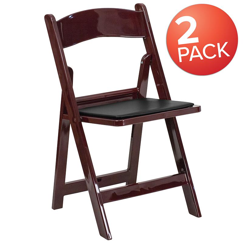 2 Pack HERCULES Series 1000 lb. Capacity Red Mahogany Resin Folding Chair with Black Vinyl Padded Seat. Picture 1