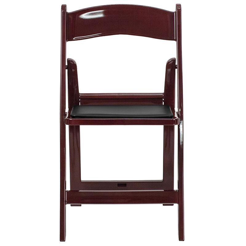 2 Pack HERCULES Series 1000 lb. Capacity Red Mahogany Resin Folding Chair with Black Vinyl Padded Seat. Picture 4