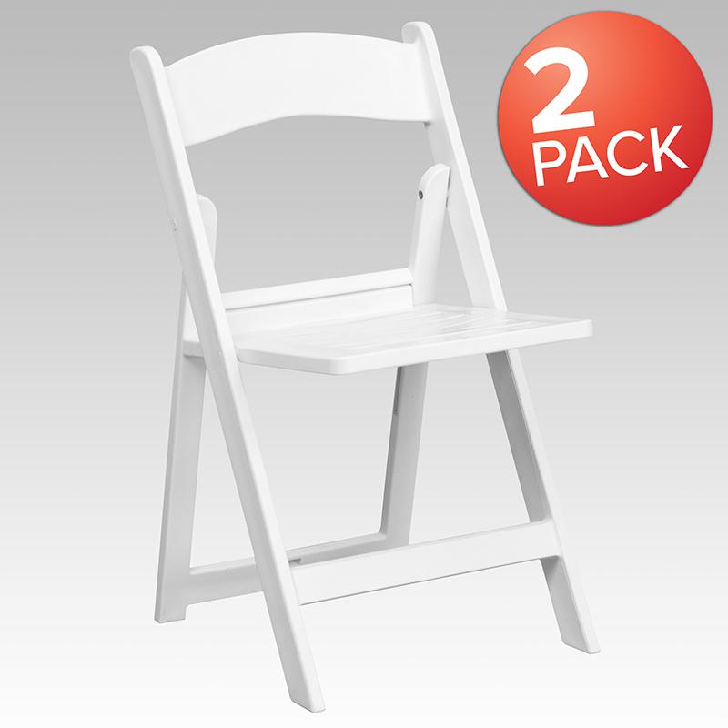 2 Pack HERCULES Series 1000 lb. Capacity White Resin Folding Chair with Slatted Seat. Picture 1