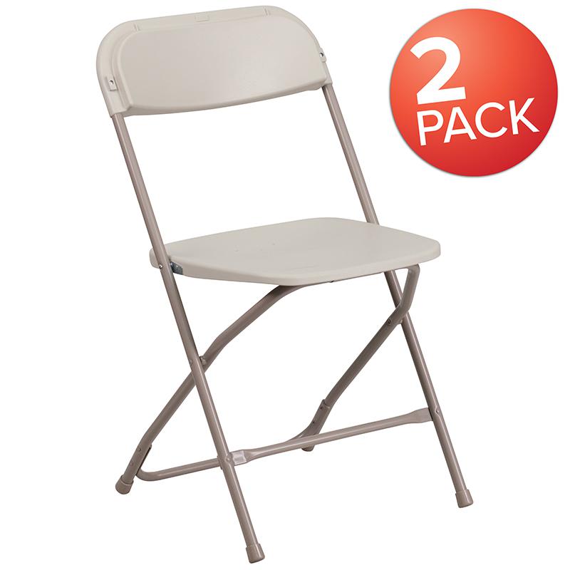 Plastic Folding Chair Beige - 2 Pack 650LB Weight Capacity. Picture 1