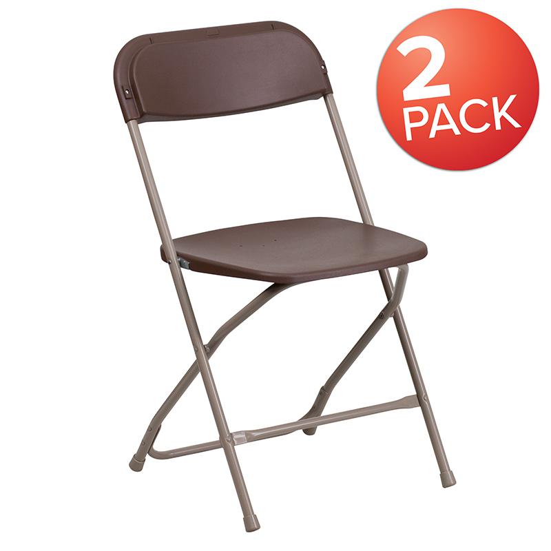 Plastic Folding Chair Brown - 2 Pack 650LB Weight Capacity. Picture 1