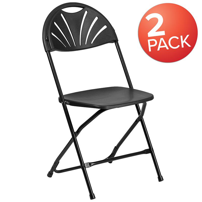 2 Pack HERCULES Series 650 lb. Capacity Black Plastic Fan Back Folding Chair. The main picture.