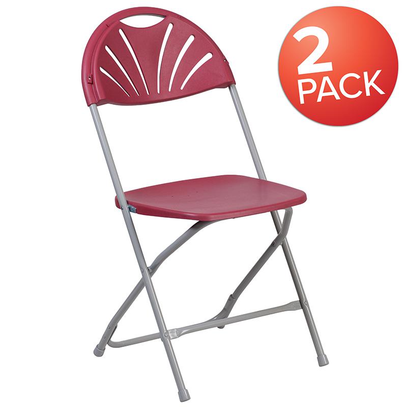 2 Pack HERCULES Series 650 lb. Capacity Burgundy Plastic Fan Back Folding Chair. Picture 1