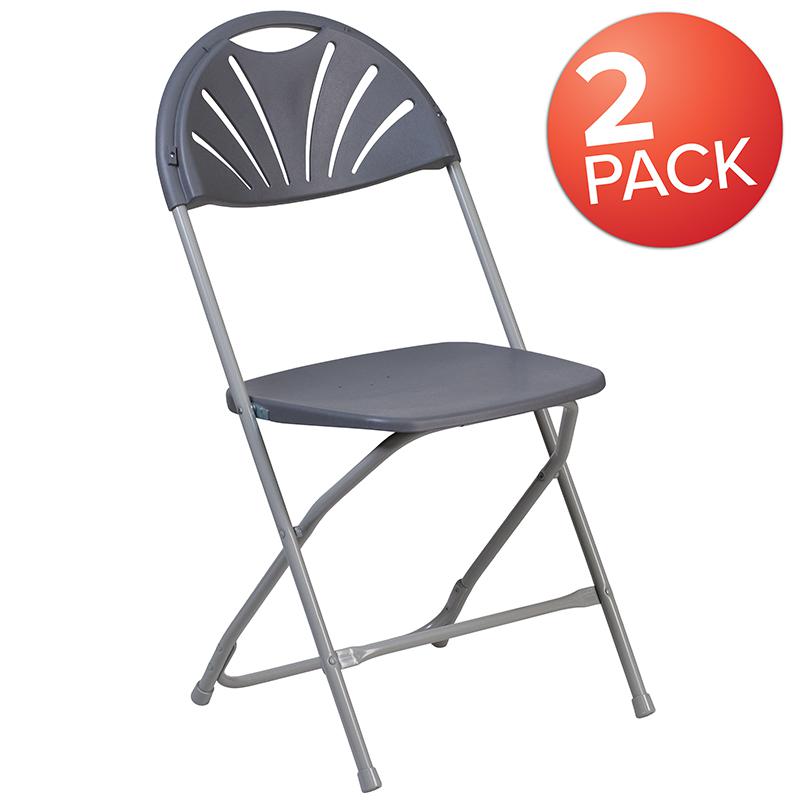 2 Pack HERCULES Series 650 lb. Capacity Charcoal Plastic Fan Back Folding Chair. Picture 1