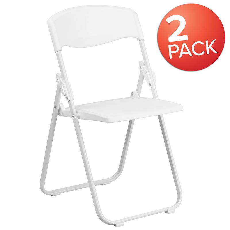 2 Pk. HERCULES Series 880 lb. Capacity Heavy Duty White Plastic Folding Chair with Built-in Ganging Brackets. Picture 1