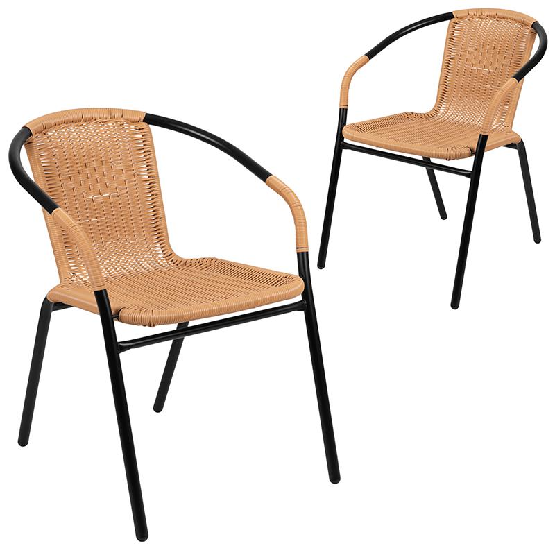 2 Pack Beige Rattan Indoor-Outdoor Restaurant Stack Chair. Picture 3