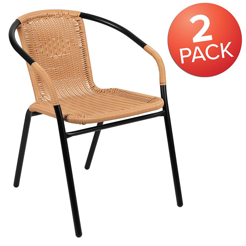 2 Pack Beige Rattan Indoor-Outdoor Restaurant Stack Chair. Picture 2