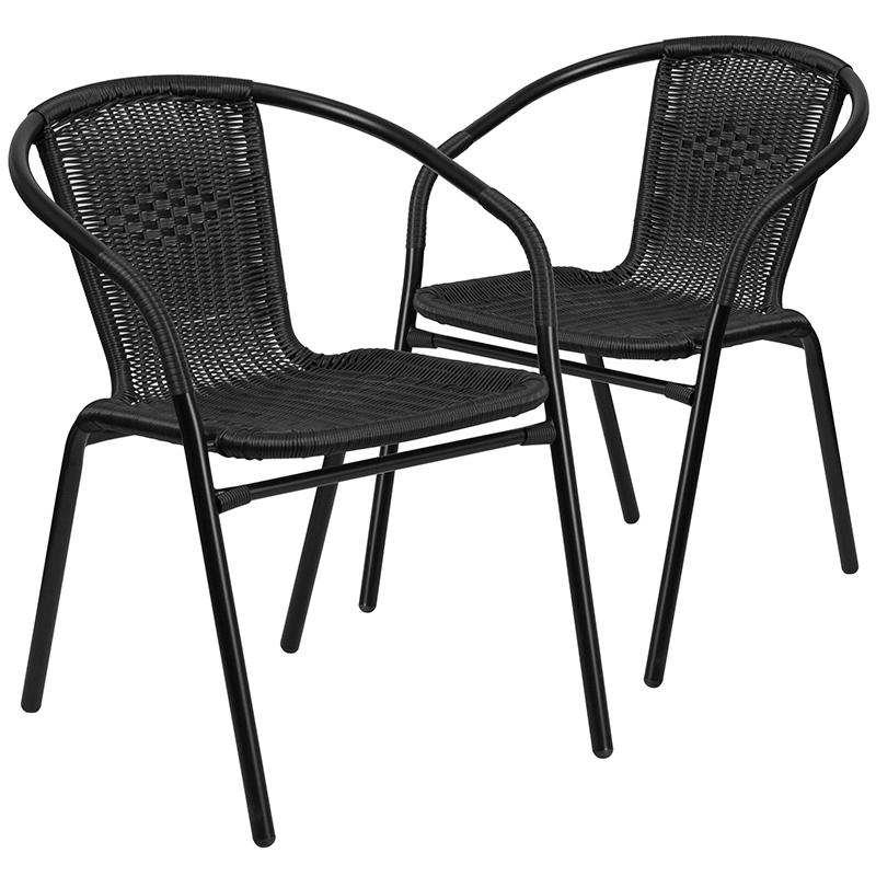 2 Pack Black Rattan Indoor-Outdoor Restaurant Stack Chair. Picture 3