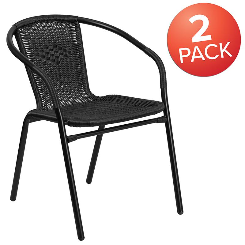 2 Pack Black Rattan Indoor-Outdoor Restaurant Stack Chair. Picture 2