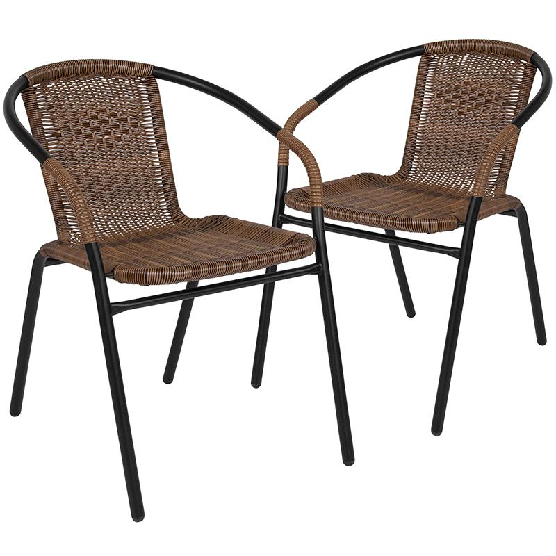 2 Pack Medium Brown Rattan Indoor-Outdoor Restaurant Stack Chair. Picture 3