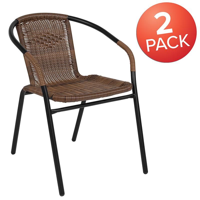 2 Pack Medium Brown Rattan Indoor-Outdoor Restaurant Stack Chair. Picture 2