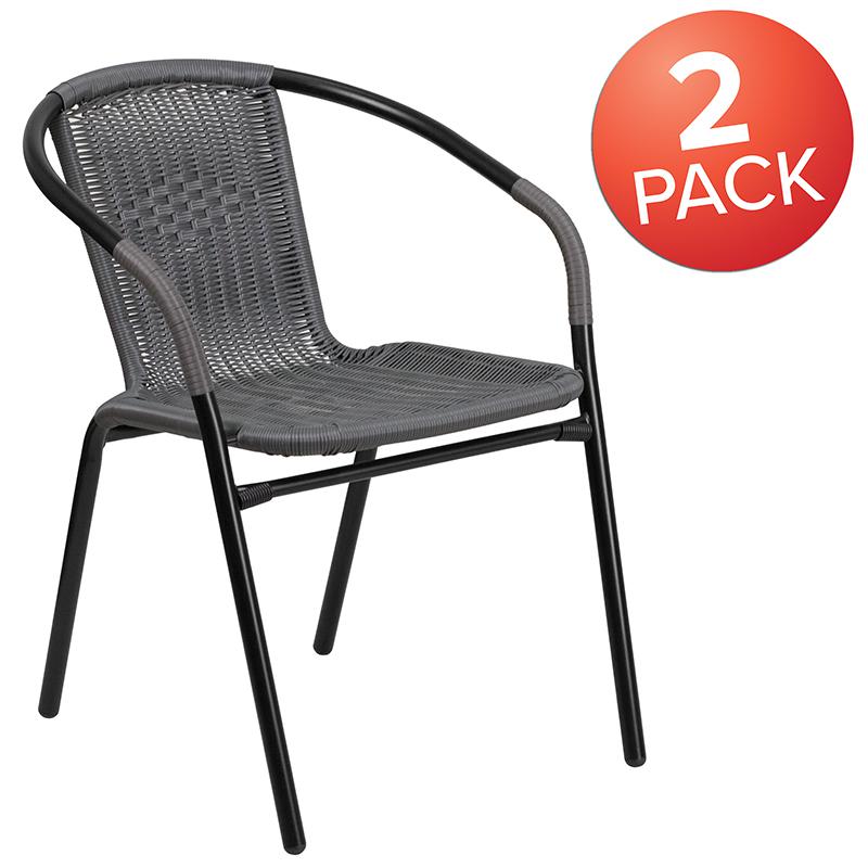 2 Pack Gray Rattan Indoor-Outdoor Restaurant Stack Chair. Picture 2