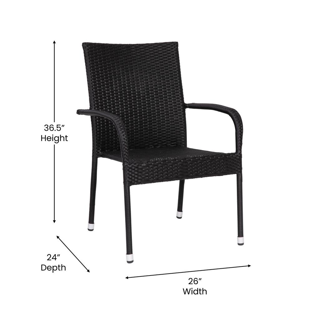 Maxim Set of 2 Stackable Indoor/Outdoor Wicker Dining Chairs with Arms - Fade & Weather-Resistant Steel Frames - Black. Picture 6