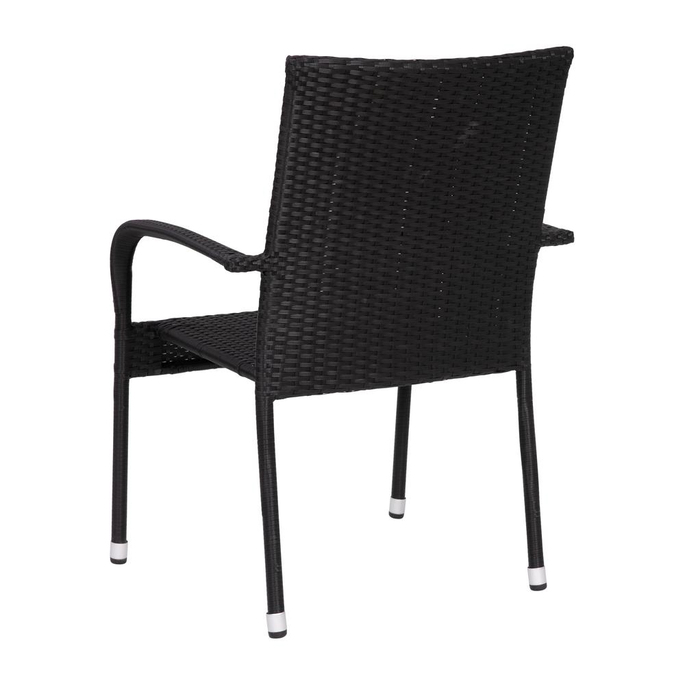 Maxim Set of 2 Stackable Indoor/Outdoor Wicker Dining Chairs with Arms - Fade & Weather-Resistant Steel Frames - Black. Picture 9