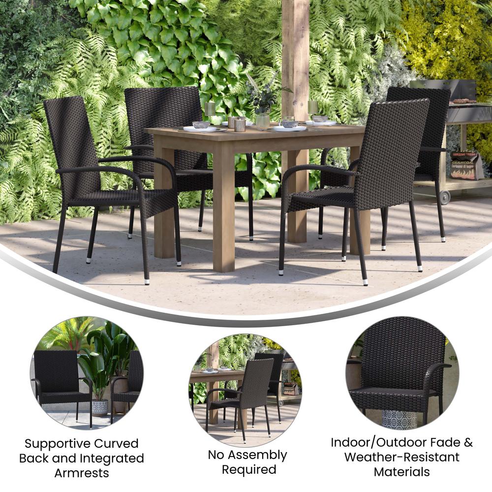 Maxim Set of 2 Stackable Indoor/Outdoor Wicker Dining Chairs with Arms - Fade & Weather-Resistant Steel Frames - Black. Picture 5