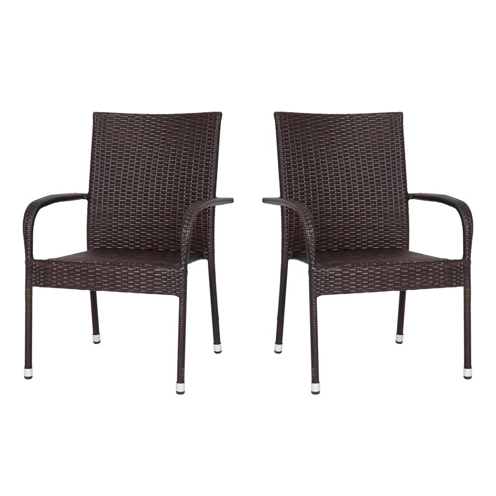 Maxim Set of 2 Stackable Indoor/Outdoor Wicker Dining Chairs with Arms - Fade & Weather-Resistant Steel Frames - Espresso. Picture 3