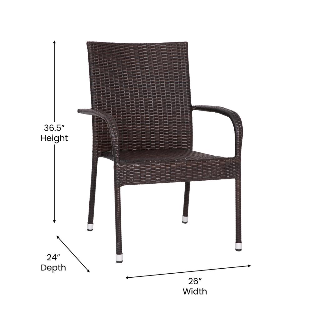 Maxim Set of 2 Stackable Indoor/Outdoor Wicker Dining Chairs with Arms - Fade & Weather-Resistant Steel Frames - Espresso. Picture 6