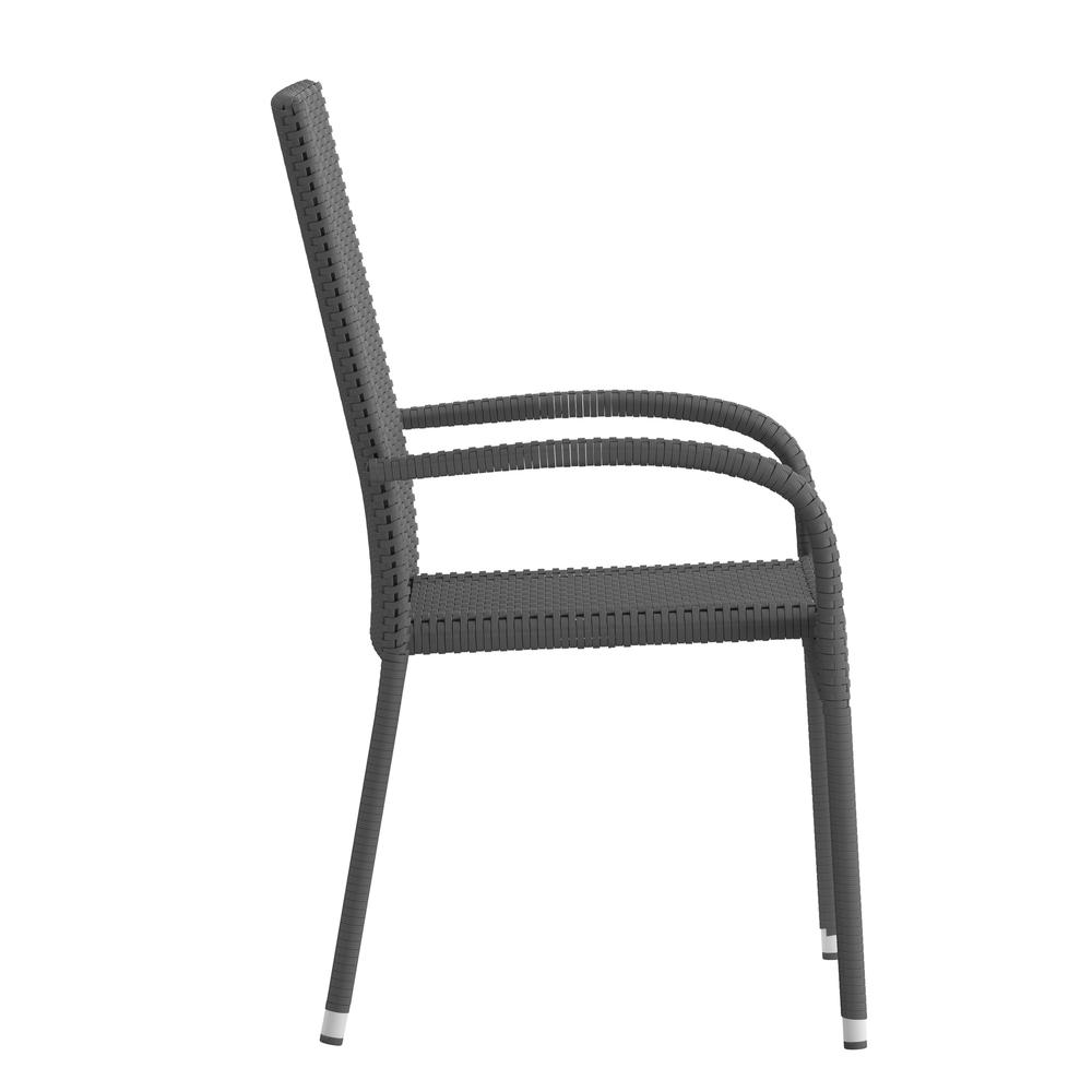 Maxim Set of 2 Stackable Indoor/Outdoor Wicker Dining Chairs with Arms - Fade & Weather-Resistant Steel Frames - Gray. Picture 11