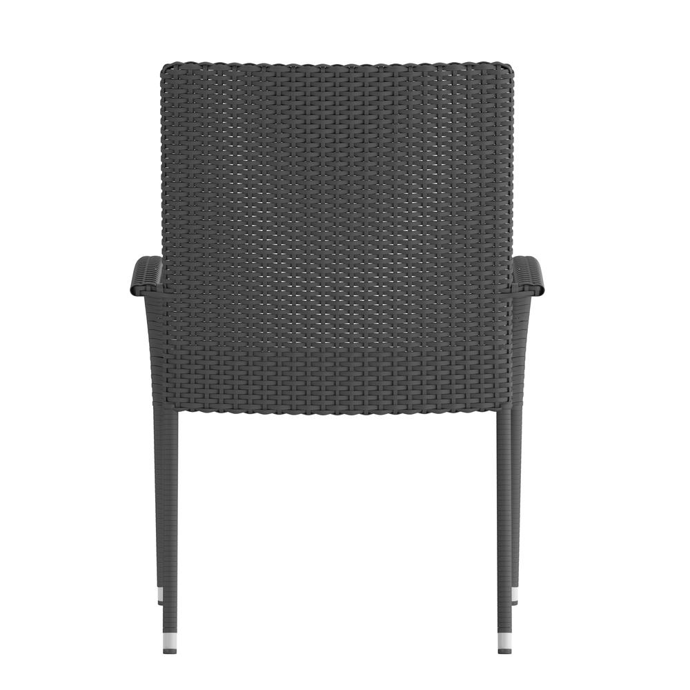 Maxim Set of 2 Stackable Indoor/Outdoor Wicker Dining Chairs with Arms - Fade & Weather-Resistant Steel Frames - Gray. Picture 9