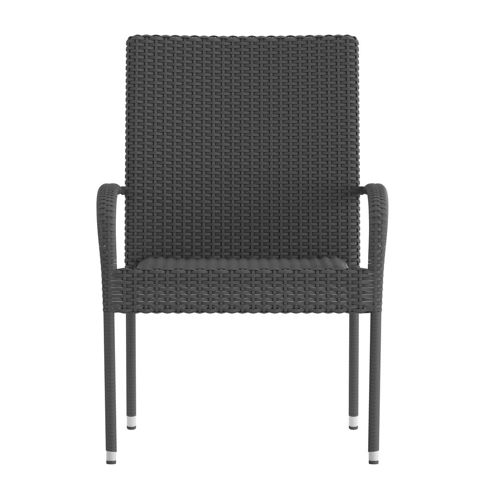 Maxim Set of 2 Stackable Indoor/Outdoor Wicker Dining Chairs with Arms - Fade & Weather-Resistant Steel Frames - Gray. Picture 12
