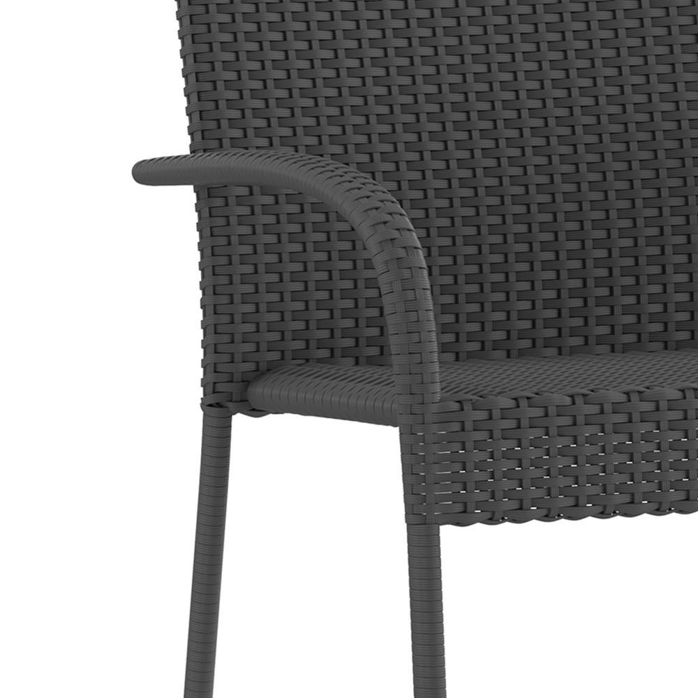 Maxim Set of 2 Stackable Indoor/Outdoor Wicker Dining Chairs with Arms - Fade & Weather-Resistant Steel Frames - Gray. Picture 10