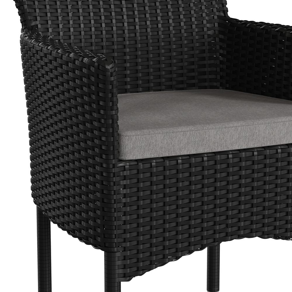 Maxim Modern Black Wicker Patio Armchairs for Deck or Backyard, Fade and Weather-Resistant Frames and Gray Cushions-Set of 2. Picture 10