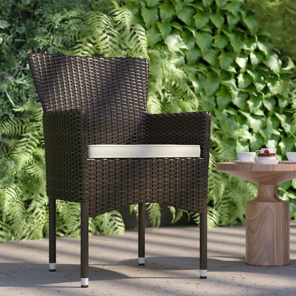 Maxim Modern Espresso Wicker Patio Armchairs for Deck or Backyard, Fade and Weather-Resistant Frames and Cream Cushions-Set of 2. Picture 8