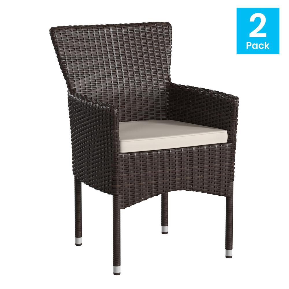Maxim Modern Espresso Wicker Patio Armchairs for Deck or Backyard, Fade and Weather-Resistant Frames and Cream Cushions-Set of 2. Picture 2