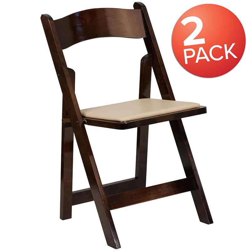 2 Pack Fruitwood Wood Folding Chair with Vinyl Padded Seat. Picture 1