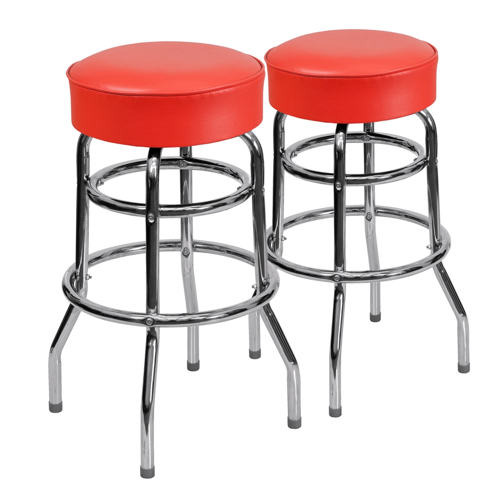 2 Pk. Double Ring Chrome Barstool with Red Seat. The main picture.