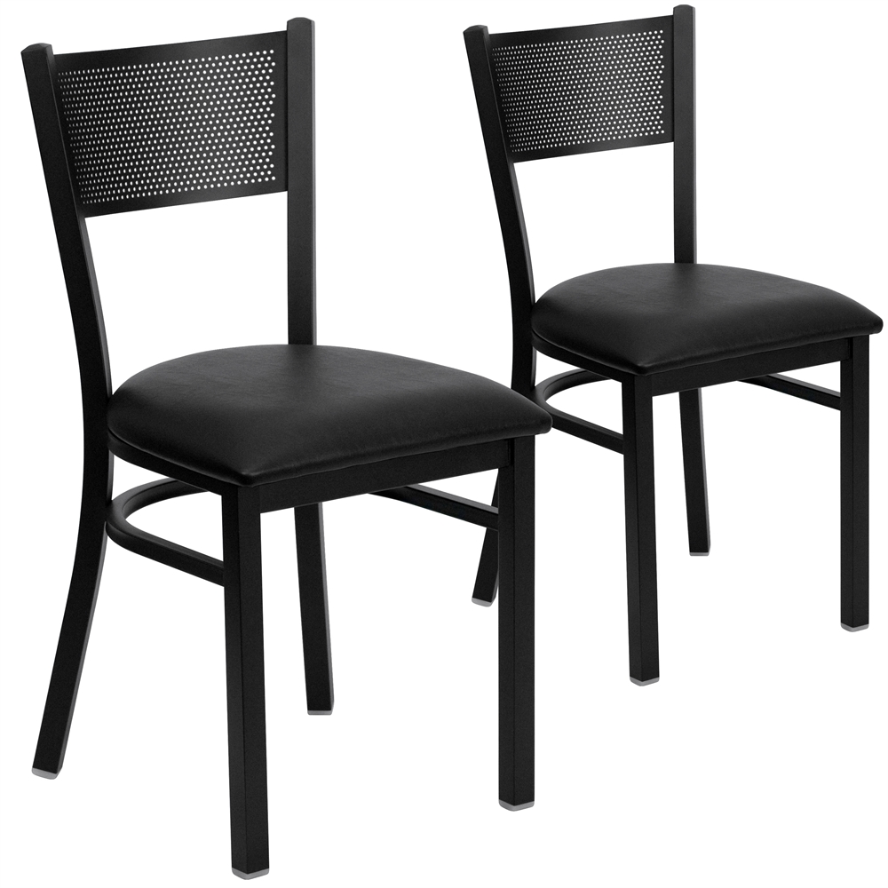 2 Pk. HERCULES Series Black Grid Back Metal Restaurant Chair - Black Vinyl Seat. The main picture.