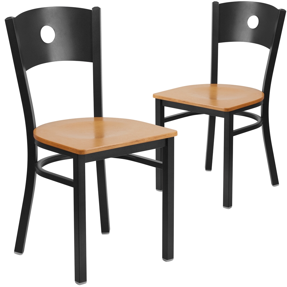 2 Pk. HERCULES Series Black Circle Back Metal Restaurant Chair - Natural Wood Seat. Picture 1