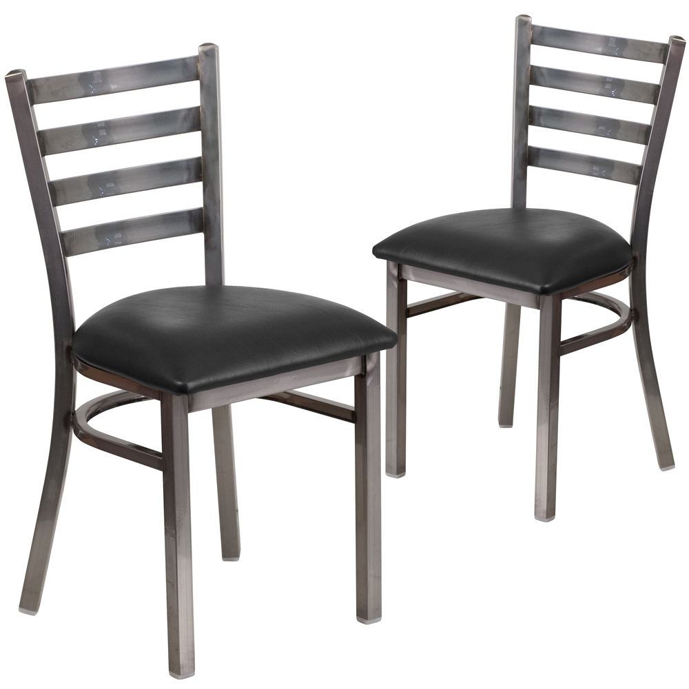 Flash Furniture 4 Pk HERCULES Series Black Ladder Back Metal Restaurant Chair Black Vinyl Seat