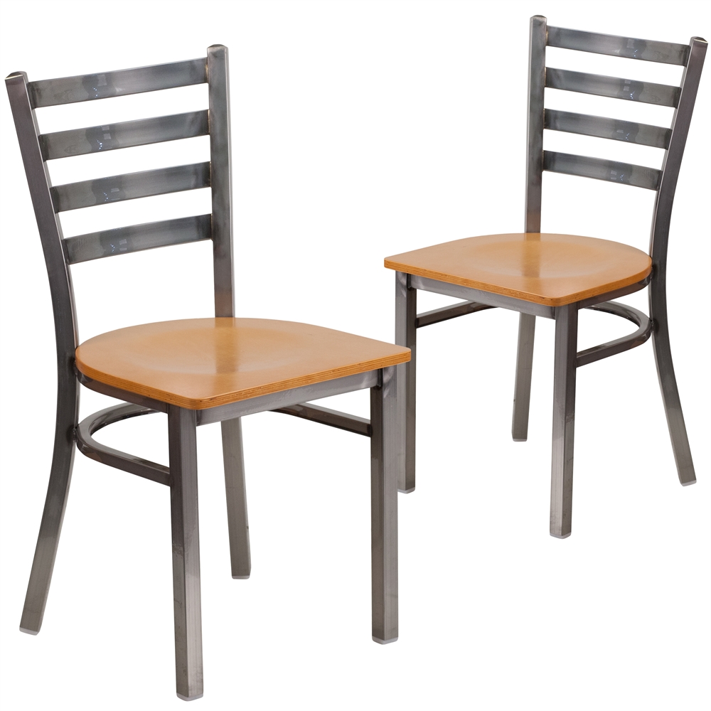 2 Pk. HERCULES Series Clear Coated Ladder Back Metal Restaurant Chair - Natural Wood Seat. Picture 1